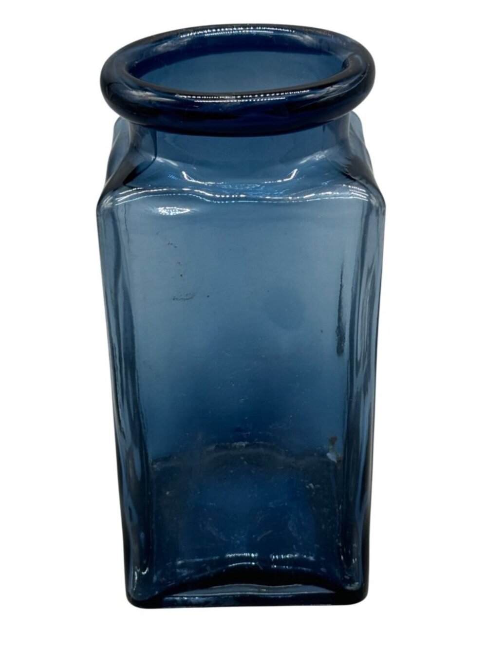 Vintage Blue Glass rectangle Vase dimples hobby lobby table decor circle opening